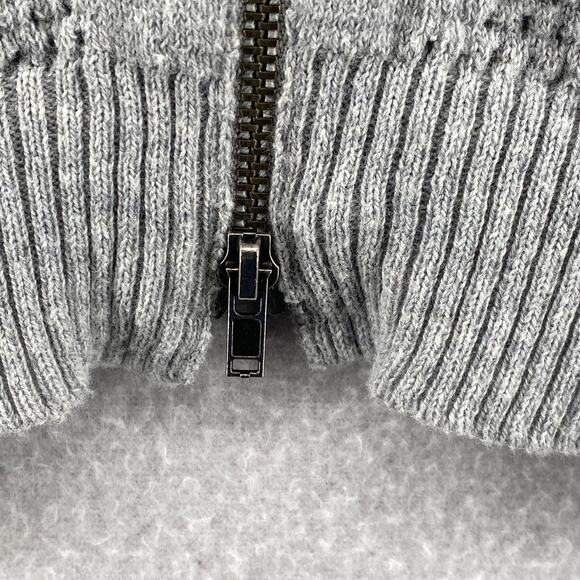 EILEEN FISHER Sweater M Organic Cotton Mesh Cardigan 2 Way Zip Hoodie Gray - Picture 6 of 12